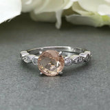 1.4ct Round Cut Peach Morganite Solitaire Engagement Ring 18k White Gold Finish