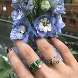 2.2ct Green Emerald Cut Engagement Ring Five Stone Solitaire 14k YellowGold Over