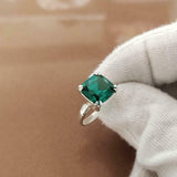 2ct Engagement Ring Cushion Cut Green Emerald Solitaire 14k White Gold Finish