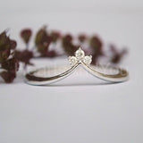 0.1ct Round Cut Moissanite Trilogy Curved Engagement Ring 14K White Gold Plated