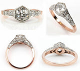 5Ct Round Cut Diamond Vintage Iced Solitaire Engagement Ring 14K Rose Gold Over