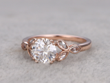 1.5ct Round Cut Diamond Engagement Ring Morganite Leaf Accent 14k Rose Gold Over