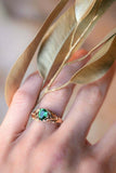 1ct Pear Cut Green Emerald Engagement Ring Floral Petal Leaf 14k YellowGold Over
