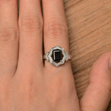 Floral Design Engagement Ring 2.5ct Emerald Cut Black Diamond 14k WhiteGold Over