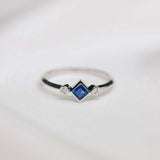 0.3ct Princess Cut Blue Sapphire Minimalist Trilogy Ring 14k White Gold Finish