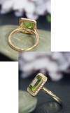2ct Emerald Cut Green Peridot Engagement Ring 14k YellowGold Over Halo Solitaire
