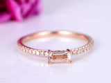 1ct Baguette Cut Morganite Engagement Ring Accents Solitaire 14k Rose Gold Over