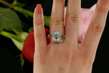 2.5ct Emerald Cut Diamond Split Band Halo Engagement Ring 14k White Gold Finish