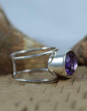 2ct Oval Cut Purple Amethyst Double Split Shank Ring 14k White Gold Finish