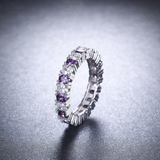 4Ct Oval Cut Purple Amethyst Diamond Eternity Wedding Band 18K White Gold Finish