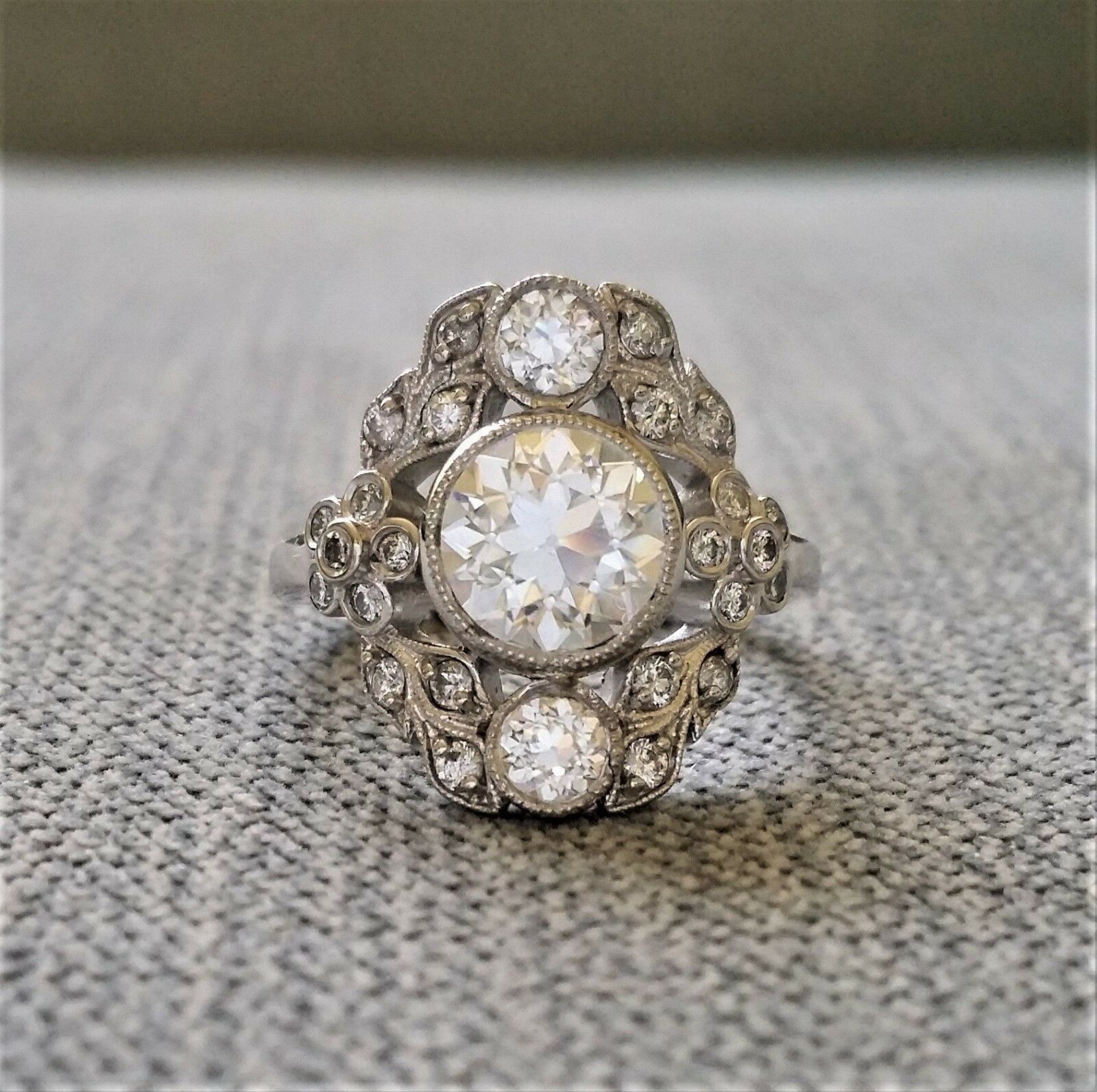 Floral Art Deco Diamond Engagement Ring