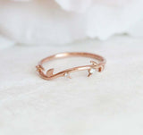 0.1ct Round Cut Diamond Wedding Band 14k Rose Gold Over Floral Branch Leaf Vine