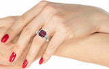 2ct Asscher Cut Red Garnet Trillion Accent Trilogy Ring 14k White Gold Finish