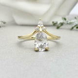 1.5ct Engagement Ring Pear Cut Diamond Curved Chevron Women 14k Yellow Gold Over