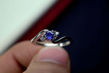 0.56ct Engagement Ring Round Cut Tanzanite Swirl Trilogy 14k White Gold Finish