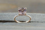 1.7ct Cushion Cut Peach Morganite Solitaire Engagement Ring 14k Rose Gold Finish