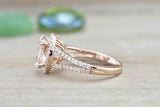 2.45ct Oval Cut Morganite Engagement Ring Halo Split Shank 14k Rose Gold Finish