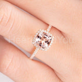 1.5ct Cushion Cut Simulated Morganite Halo Engagement Ring 14k Rose Gold Plated