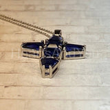 2ct Asscher Simulated Blue Sapphire Cross Pendant 14k White Gold Plated NO CHAIN