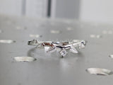 0.1ct Round Cut Moissanite Leaf Engraved Engagement Ring 14k White Gold Plated