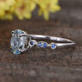 1.3ct Oval Cut Blue Aquamarine Sapphire Accent Solitaire Ring 14k WhiteGold Over