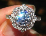 Floral Milgrain Engagement Ring 2.7ct Round Cut Diamond 14k White Gold Finish