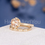 2ct Round Cut Simulated Peach Morganite Flower Bridal Set 14k Rose Gold Plated