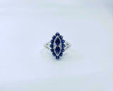 2.2ct Engagement Ring Pear Cut Blue Sapphire Art Deco 14k White Gold Finish