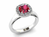 1.5ct Cushion Pink Ruby Engagement Ring Diamond Halo Milgrain 14k WhiteGold Over