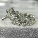 8Ct Diamond Bridal Set Emerald Cut Solitaire Ring Oval Band 14K White Gold Over