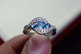 2.45ct Engagement Ring Round Cut Blue Topaz Swirl Twist 14k White Gold Finish
