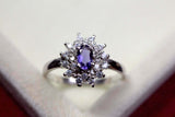 0.25ct Engagement Ring Oval Cut Purple Amethyst Diamond Halo 14k White Gold Over