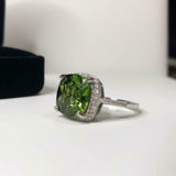 2.3ct Engagement Ring Cushion Cut Green Peridot Diamond Halo 14k White Gold Over
