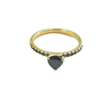 1.2ct Pear Black Diamond Solitaire with Round Accent Ring 14k Yellow Gold Finish
