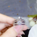 Bridal Set Crown Engagement Ring Guard 2ct Round Cut Diamond 14k White Gold Over