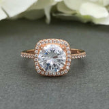 Halo Solitaire Engagement Ring 2ct Round Cut VVS1D Diamond 14k Rose Gold Finish