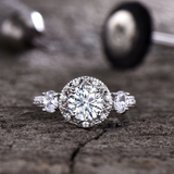 2.4ct Engagement Ring Round Cut Diamond Art Deco Design 14k White Gold Finish