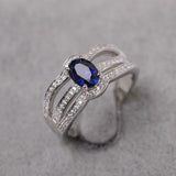 2.3ct Engagement Ring Oval Cut Blue Sapphire Split Shank 14k White Gold Finish