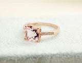 1.2ct Cushion Cut Peach Morganite Engagement Ring Solitaire 14k Rose Gold Finish