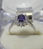 2ct Engagement Ring Oval Cut Purple Amethyst Diamond Floral 14k WhiteGold Finish