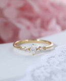 Minimalist Trilogy Engagement Ring 0.5ct Marquise Diamond 14k Yellow Gold Finish