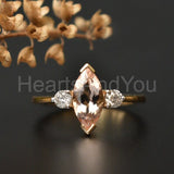1ct Marquise Cut Simulated Morganite Three Stone Ring 14K Yellow Gold Plated