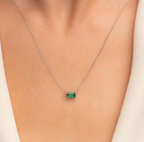 0.5ct Green Emerald Cut Pendant with Chain Solitaire Women 14k White Gold Finish