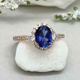 2.3ct Oval Cut Sapphire Diamond Accent Halo Engagement Ring 14k Rose Gold Finish