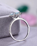 3Ct Emerald Cut Blue Aquamarine Halo Ring 14K White Gold Over with Round Accents