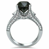 3.5ct Round Cut Black Diamond Split Shank Engagement Ring 14K White Gold Finish