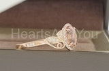 1ct Oval Cut Simulated Peach Morganite Floral Leaf Halo Ring 14k RoseGold Plated