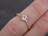 0.5ct Round Cut Diamond Milgrain Accent with Solitaire Ring 14k Yellow Gold Over