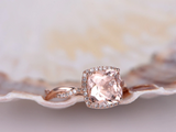 2ct Cushion Cut Morganite Engagement Ring Twist Diamond Halo 14k Rose Gold Over