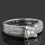 2.6ct Princess Diamond Engagement Ring Iced Cluster Accent 14k White Gold Finish